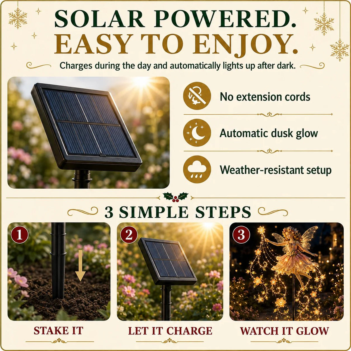 Enchanted Flower Fairy Solar Garden Light Magical Glowing Outdoor Christmas Yard Decor