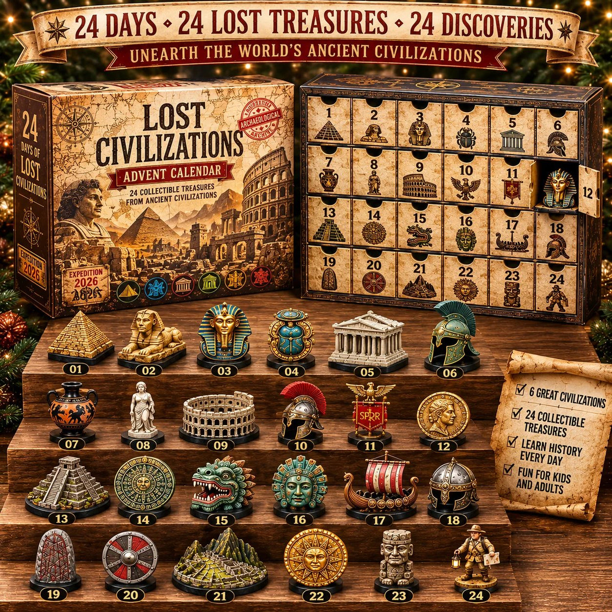 2026 Lost Civilizations Archaeological Discovery Advent Calendar | 24 Ancient Treasures from 6 Great Civilizations
