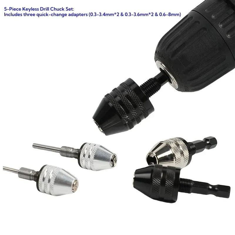 2-Piece Keyless Drill Chuck Adapter Set 1/4 Hex Quick Change (0.3-8mm) for Impact Drivers & Power Tools