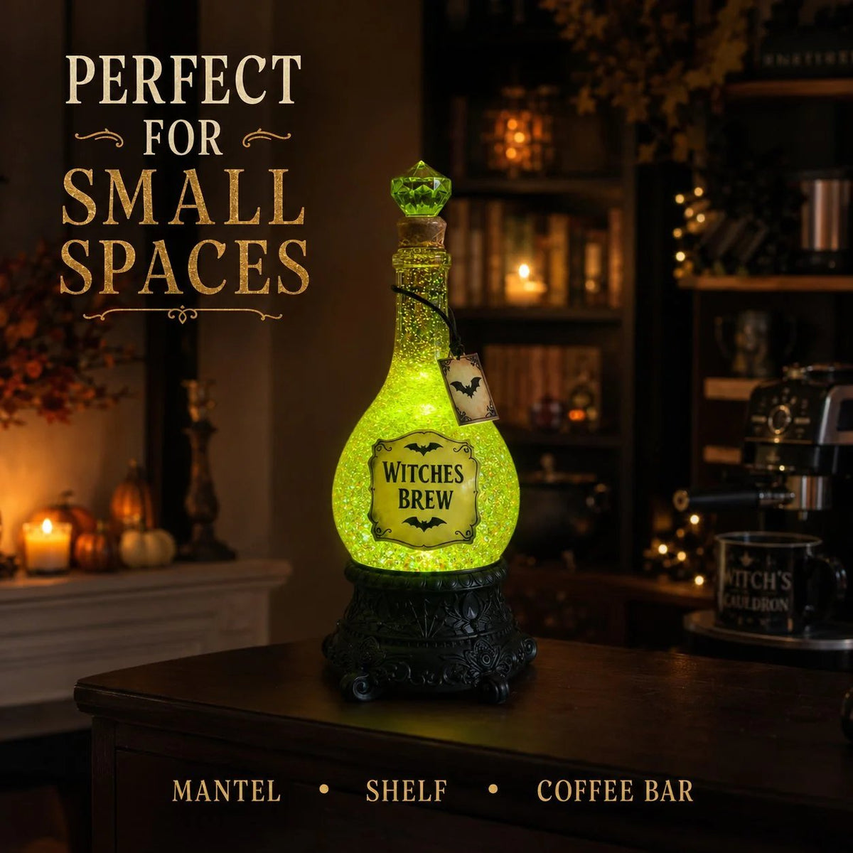 Lighted Witches Brew Poison Bottle Glitter Globe