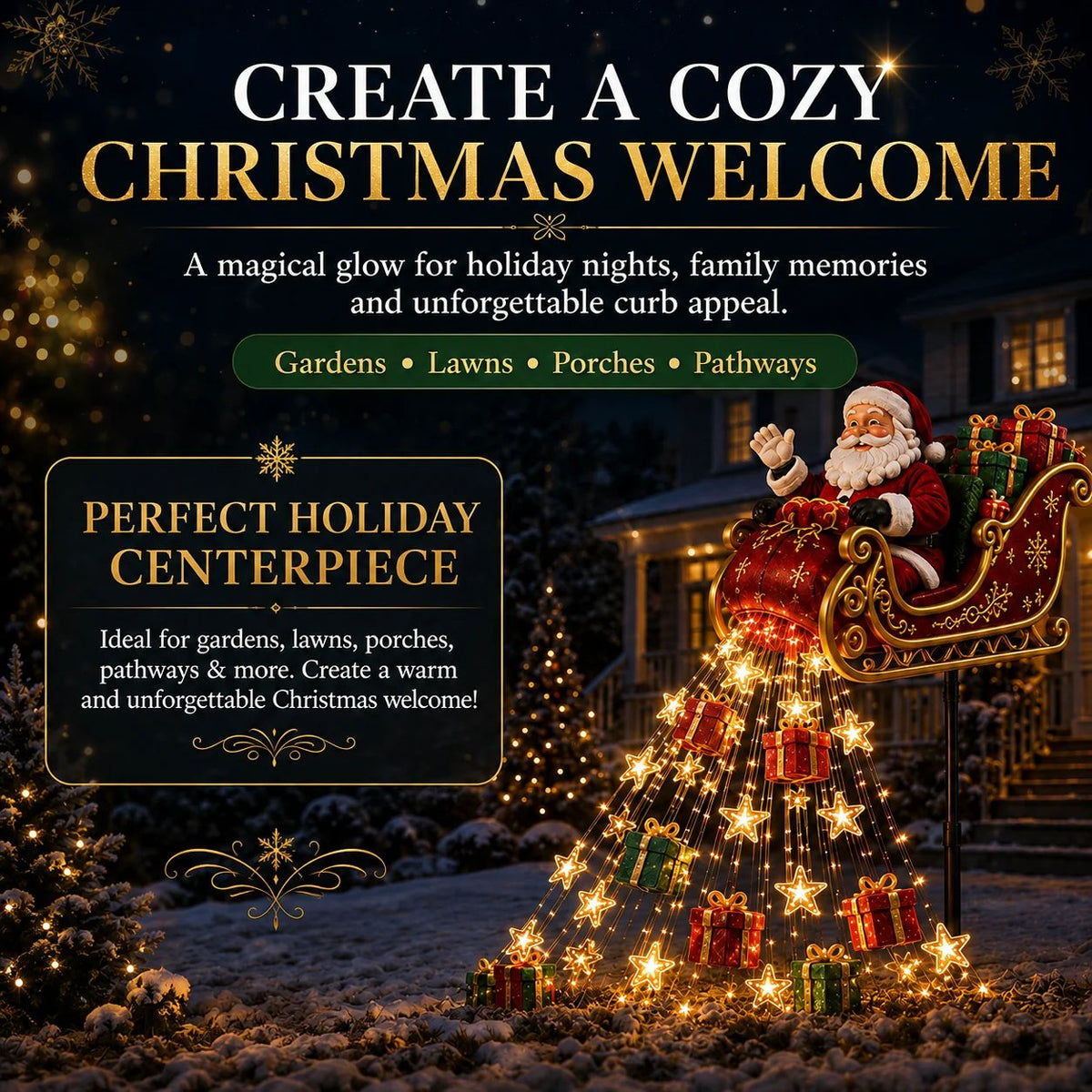 2026 Santa s Flying Sleigh Gift Cascade Solar Christmas Garden Light