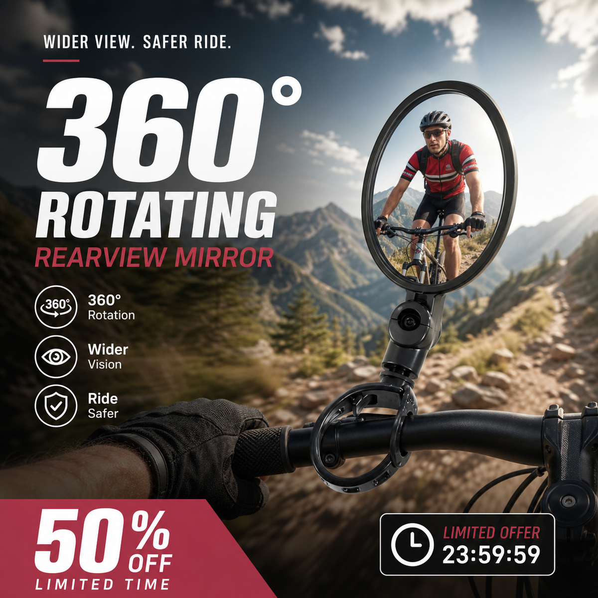 2026! 360 Rotating Rearview Mirror Clear view behind, no more neck twisting. Fits bikes
