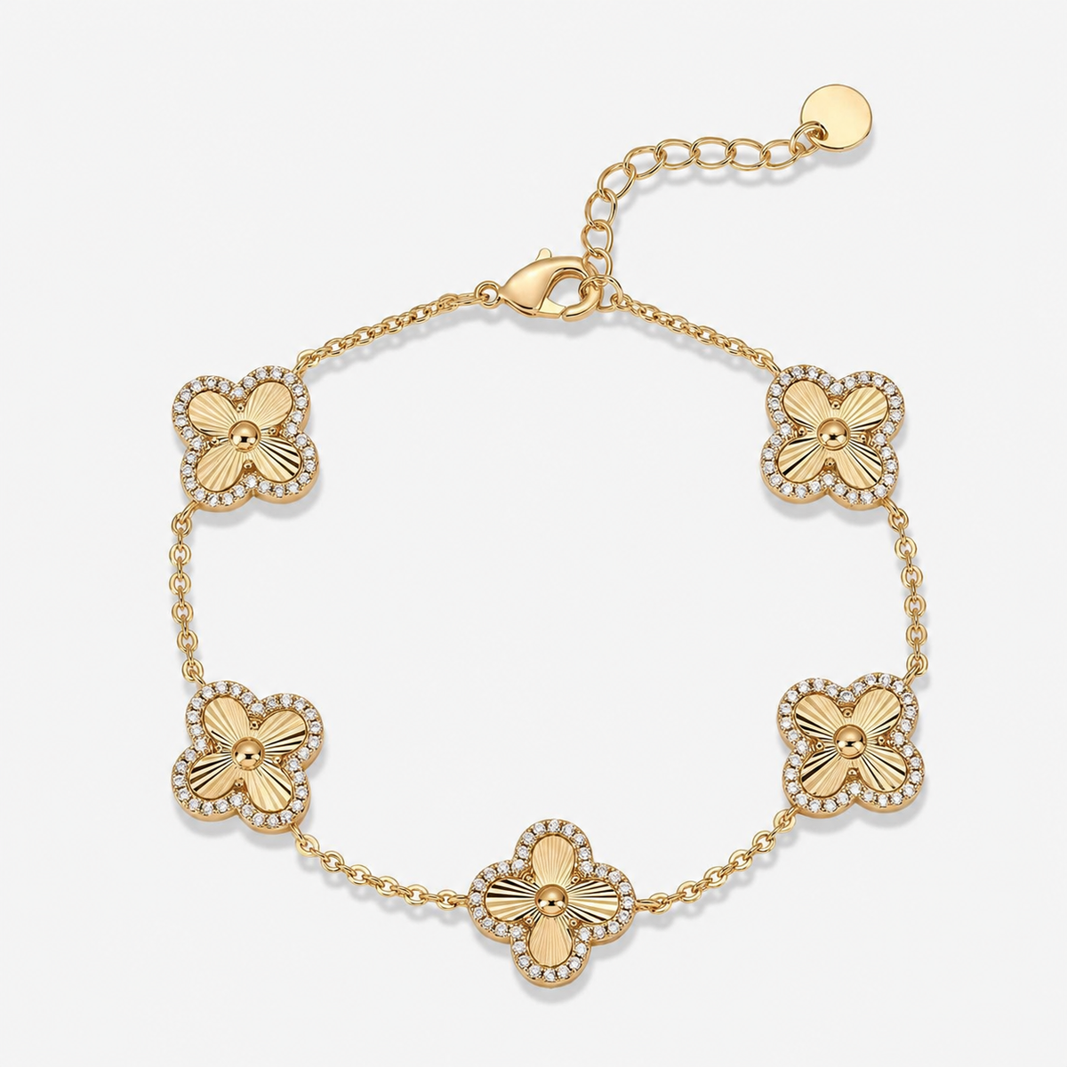 14K Gold-Plated Four-Leaf Clover Bracelet Lucky Charm Jewelry for Women