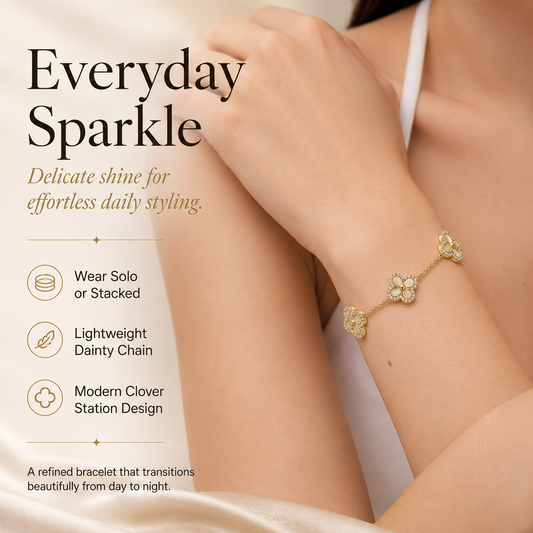 14K Gold-Plated Four-Leaf Clover Bracelet Lucky Charm Jewelry for Women