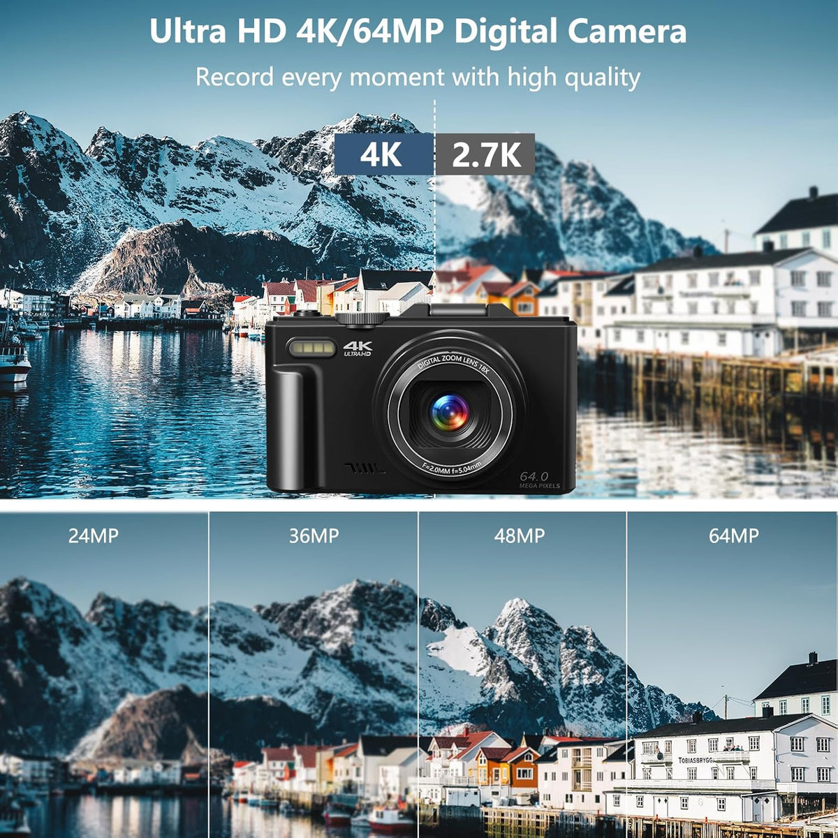 4K Digital Camera for Photography with 64MP