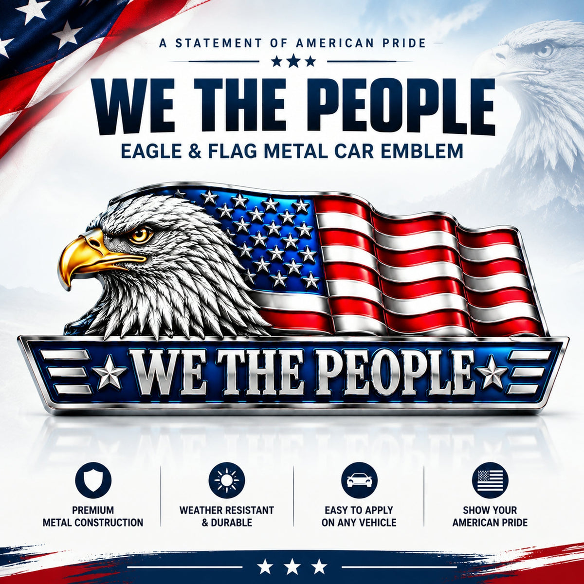 'WE THE PEOPLE' Eagle & Flag Metal Car Emblem | A Statement of American Pride
