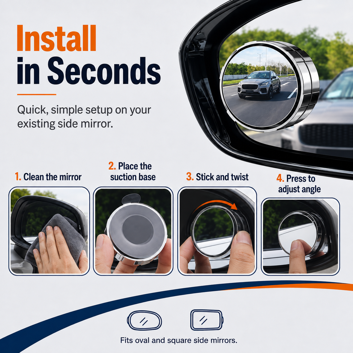2-Pack Blind Spot Mirrors 360 Adjustable Wide-Angle Rearview Safety Mirrors