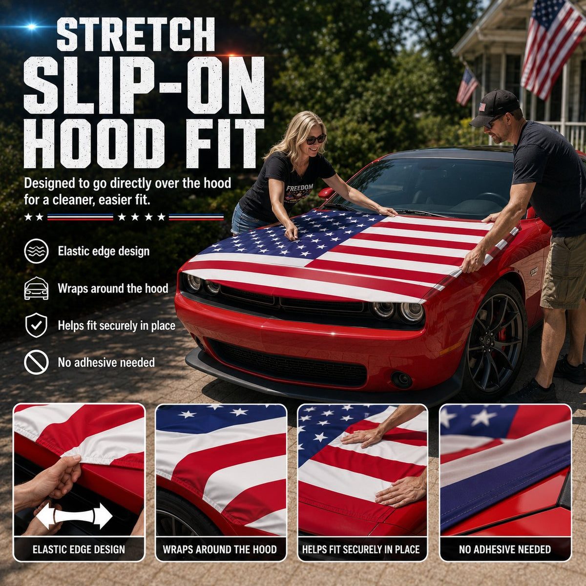 Patriotic American Flag Car Hood Cover