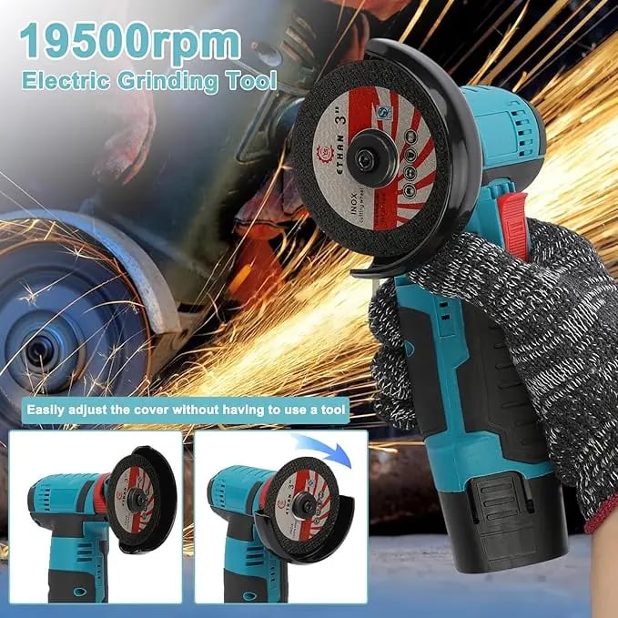 Cordless Mini Angle Grinder 19500RPM, 12V, Dual Battery, Compact & Powerful!