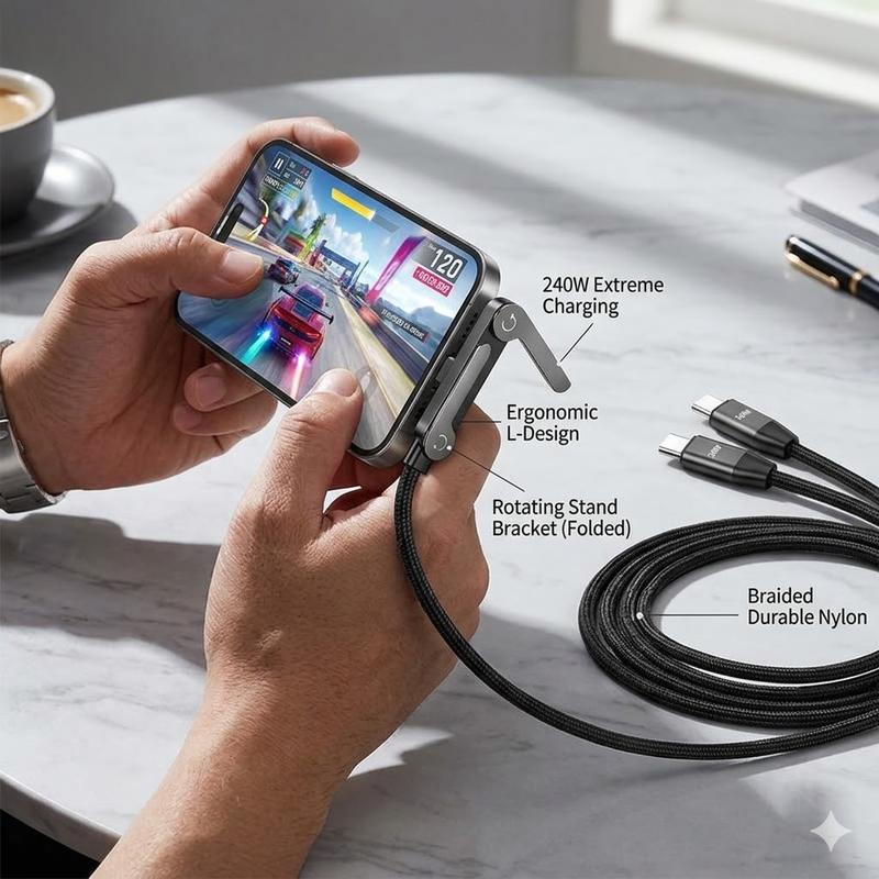 Invisible Holder Charger Cable with Stand, super fast charging 2-in-1 Fast Charging Cord & Phone Stand for Gaming