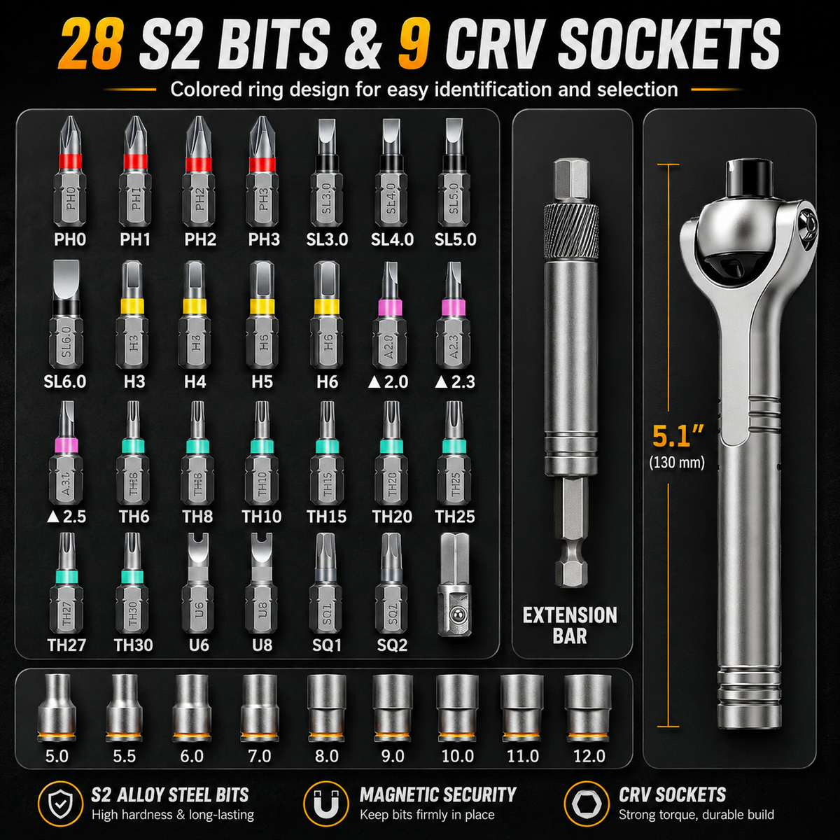 40 in 1 Ratchet Screwdriver Set, 60-Tooth Magnetic Ratcheting Screwdriver Set with 180 Rotating Ratchet Head