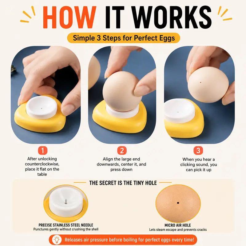 2-Pack Egg Piercer One-Press Stainless Steel Egg Pricker for Perfect Hard-Boiled Eggs