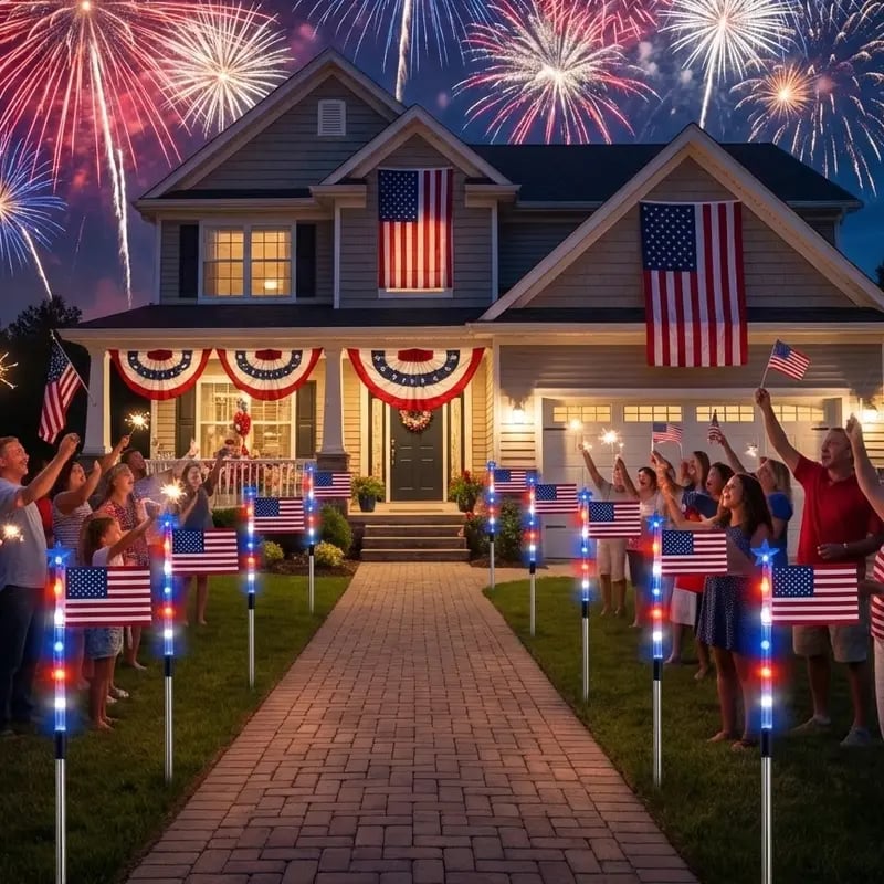 250th Independence Celebration: 8 Solar American Flag Pathway Lights