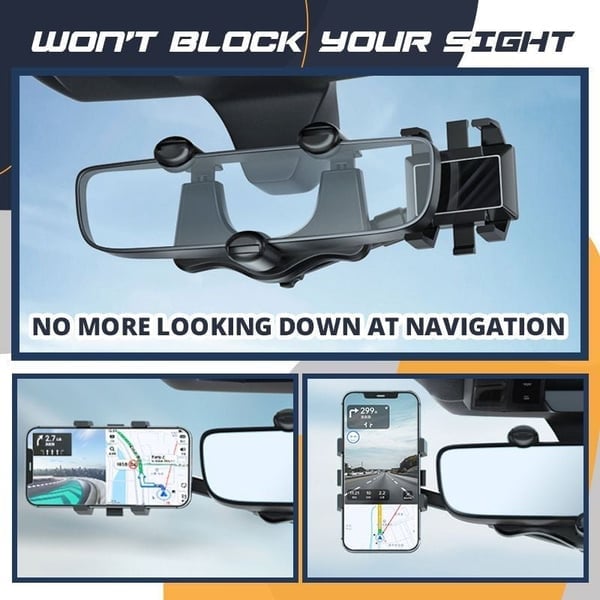 360 Rotatable and Retractable-Car Rearview Mirror Phone Holder