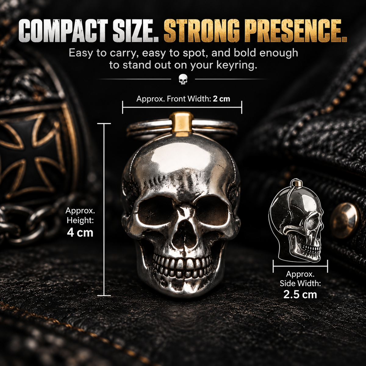 3D Stainless Steel Skull Keychain Gothic Biker EDC Key Ring