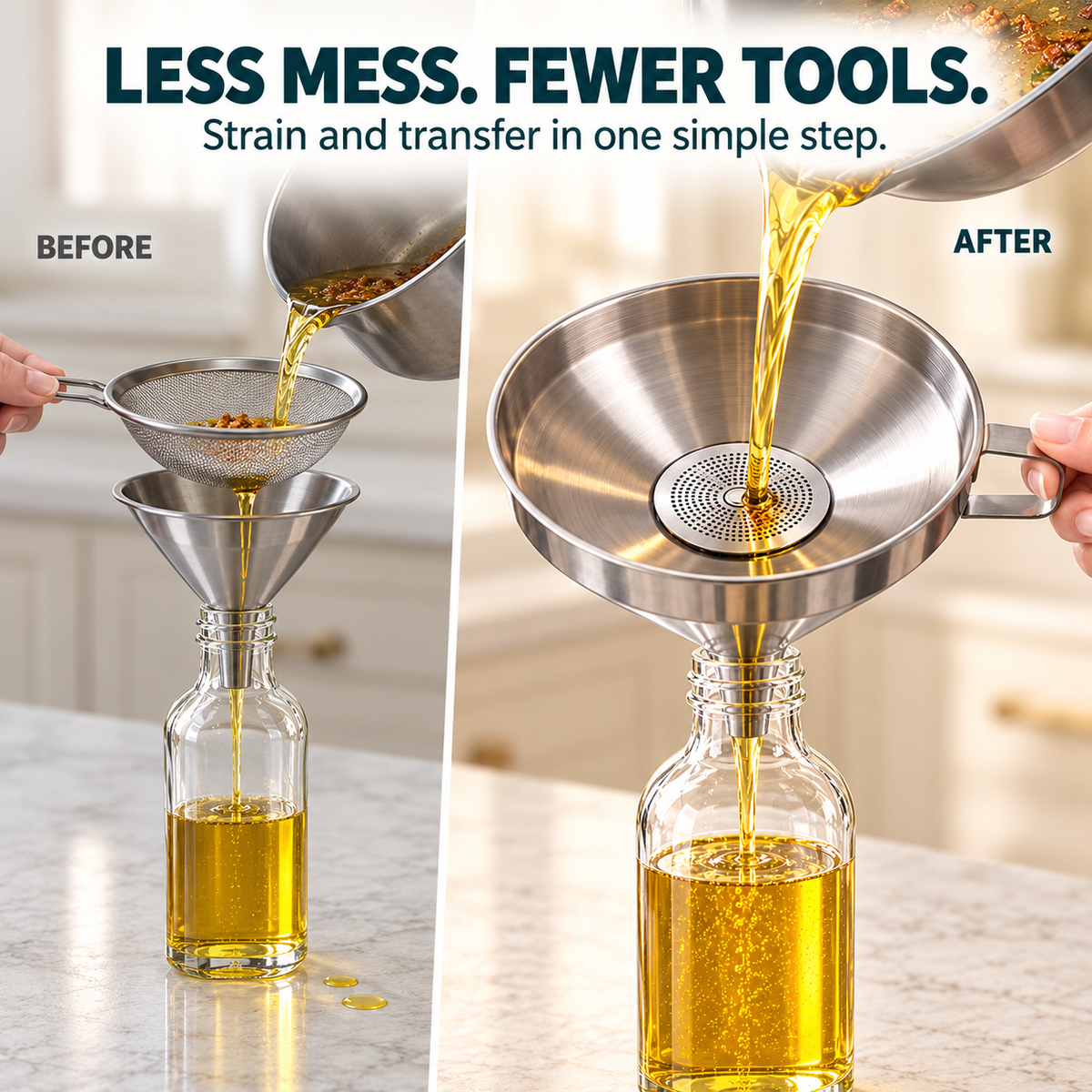 Stainless Steel Kitchen Funnel Pour, Strain & Transfer Without the Mess