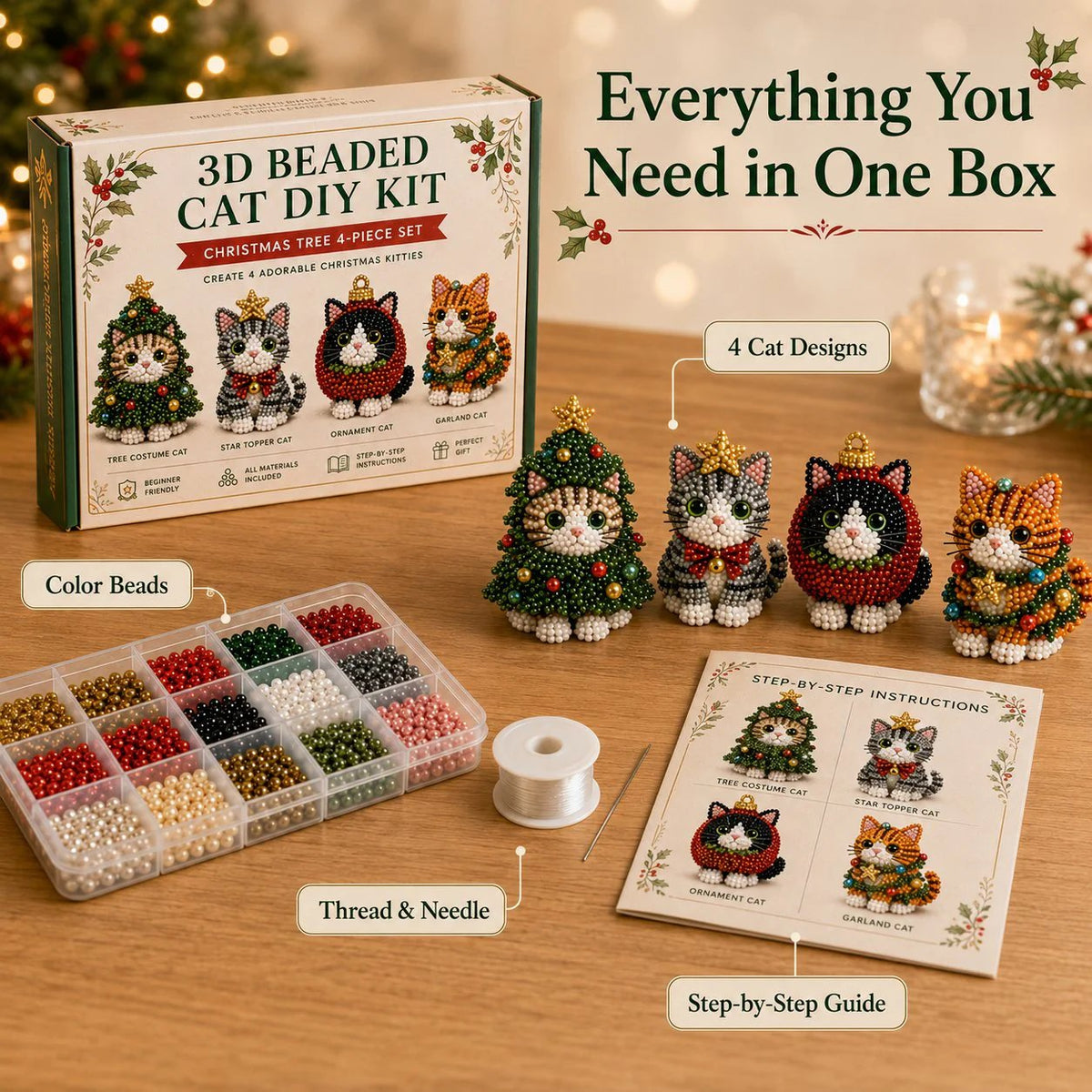 Create Your Own 3D Beaded Christmas Cats | Beginner-Friendly DIY Kit