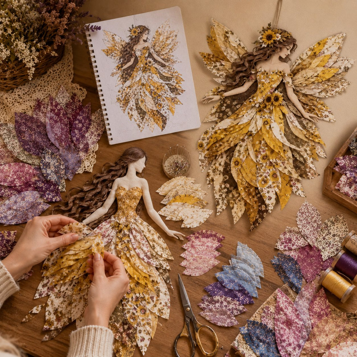 Premium Fairy Patchwork DIY Kit | High-Quality Layered Fabric with Floral Wings DIY Handmade Fantasy Wall Decor