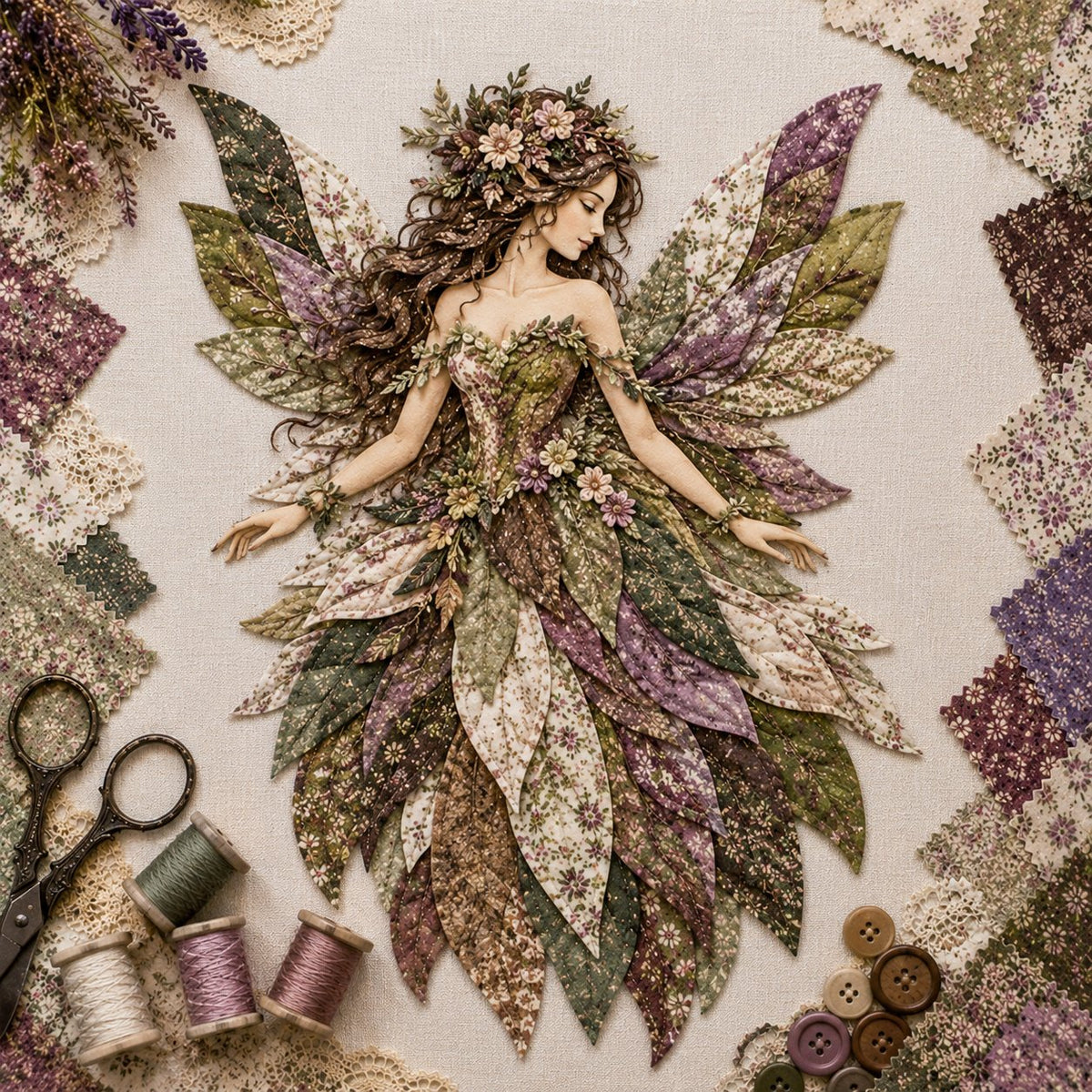 Premium Fairy Patchwork DIY Kit | High-Quality Layered Fabric with Floral Wings DIY Handmade Fantasy Wall Decor