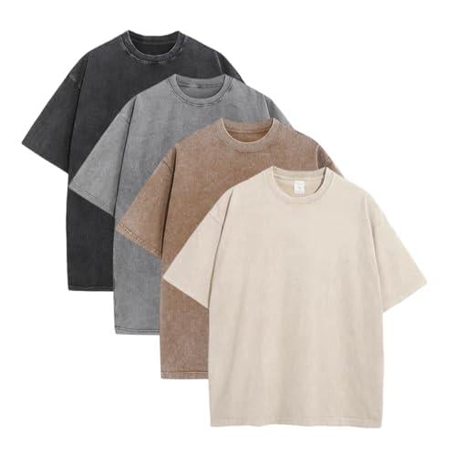 1/4 Pack Oversized T shirts for Men Gym Vintage Heavyweight T Shirts Cotton Workout Acid Wash Baggy Tees