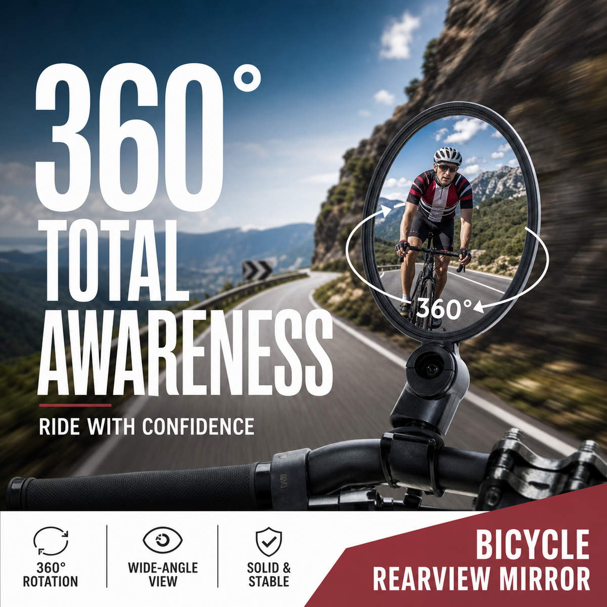 2026! 360 Rotating Rearview Mirror Clear view behind, no more neck twisting. Fits bikes