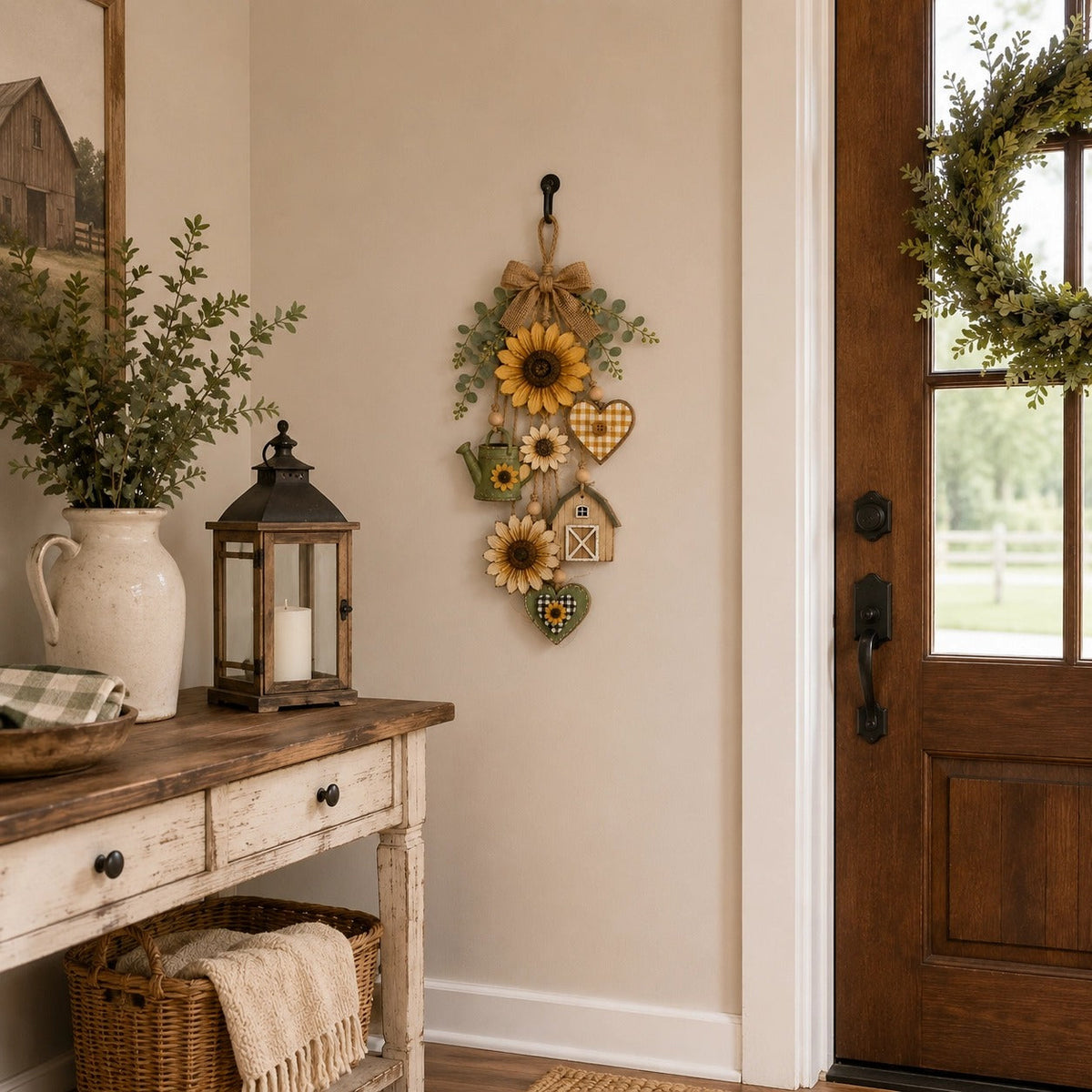 Rustic Wooden Garden-Themed Hanging Ornament with Remote Control Fairy Lights