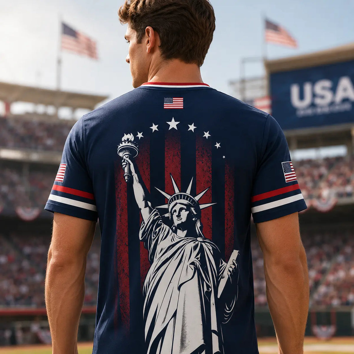 USA Liberty Soccer Jersey Patriotic American Flag V-Neck Football Shirt