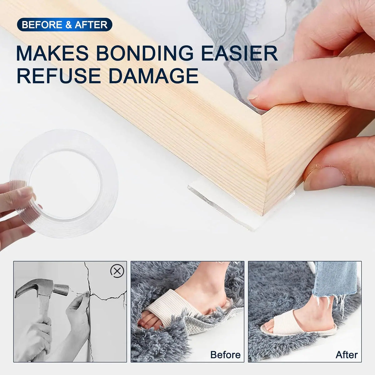 2-Pack Heavy Duty Nano Double-Sided Mounting Tape | Clear Removable Adhesive Tape