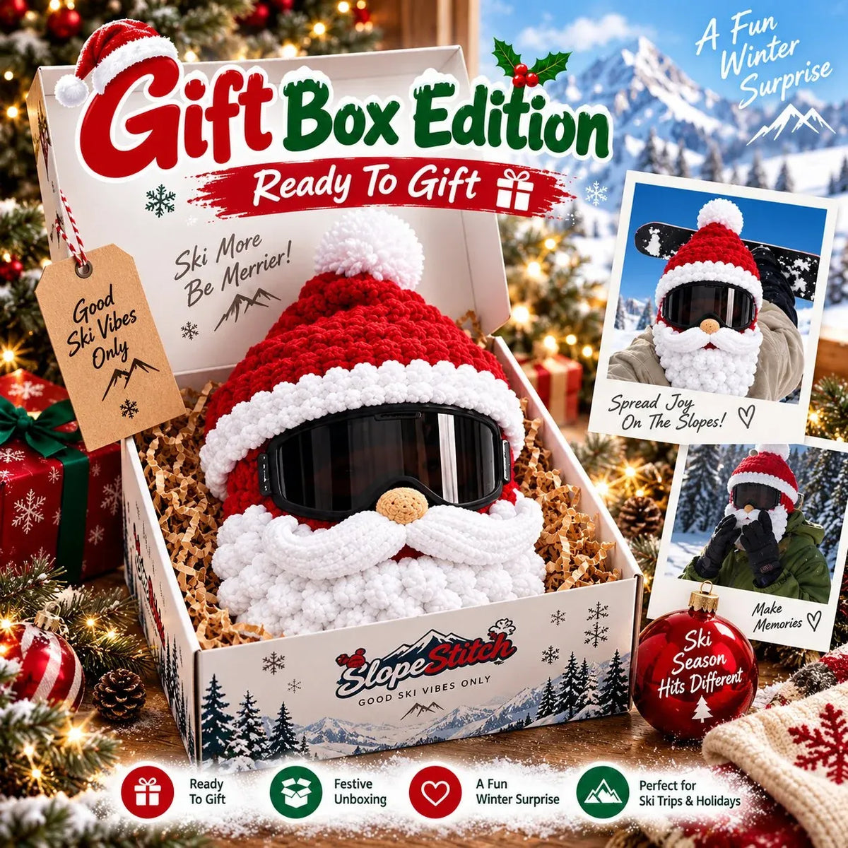 3D Christmas Knit Ski Mask | Warm Full-Face Cover in 3 Festive Styles for Ski Trips, Parties & Winter Adventures
