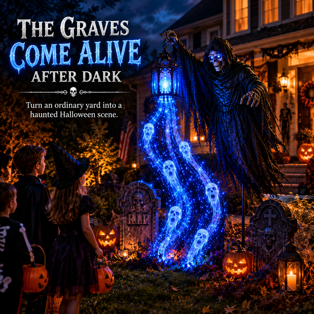 Grim Reaper Ghost Cascade Halloween Yard Light