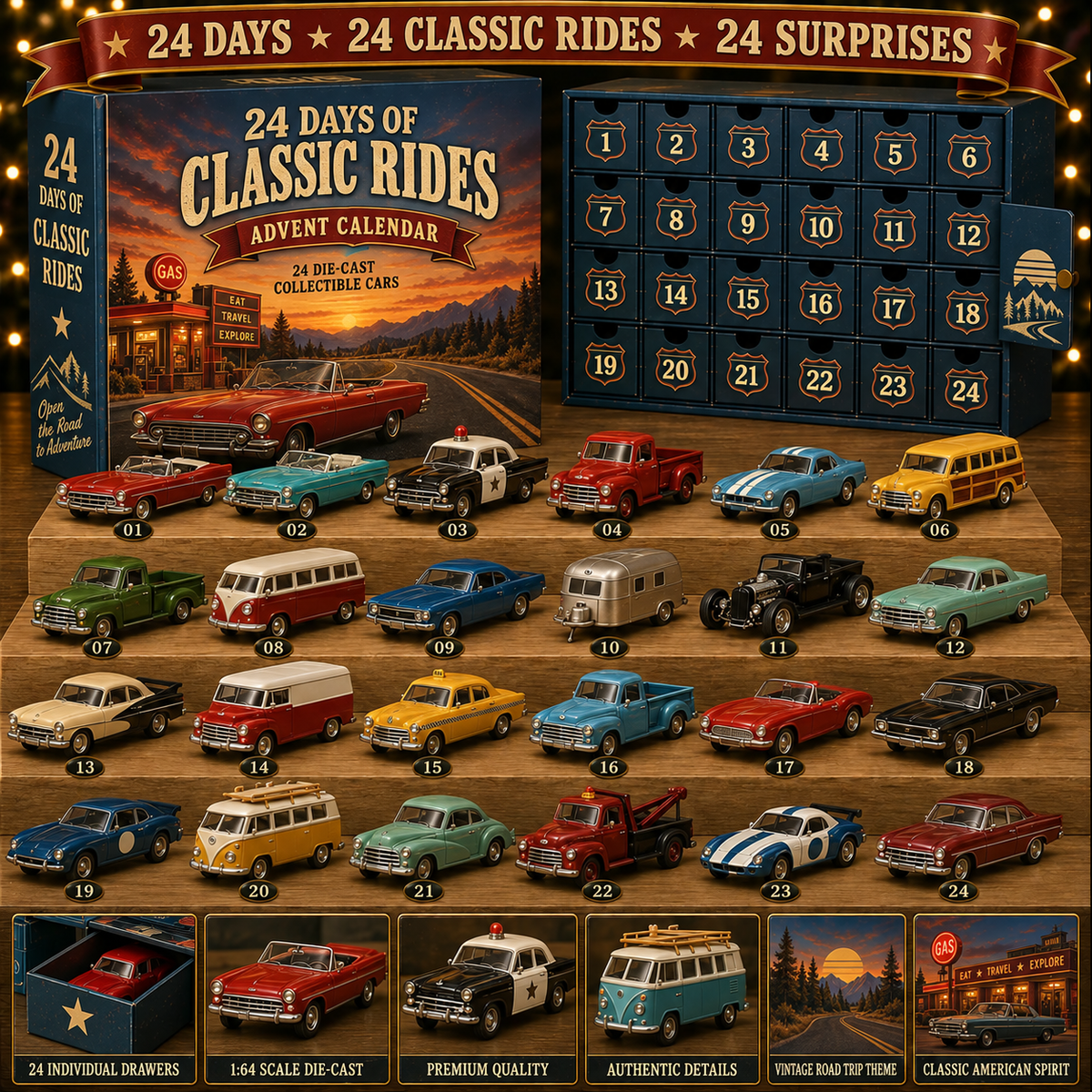 24 Days of American Car Legends Advent Calendar 24 Die-Cast Collectibles