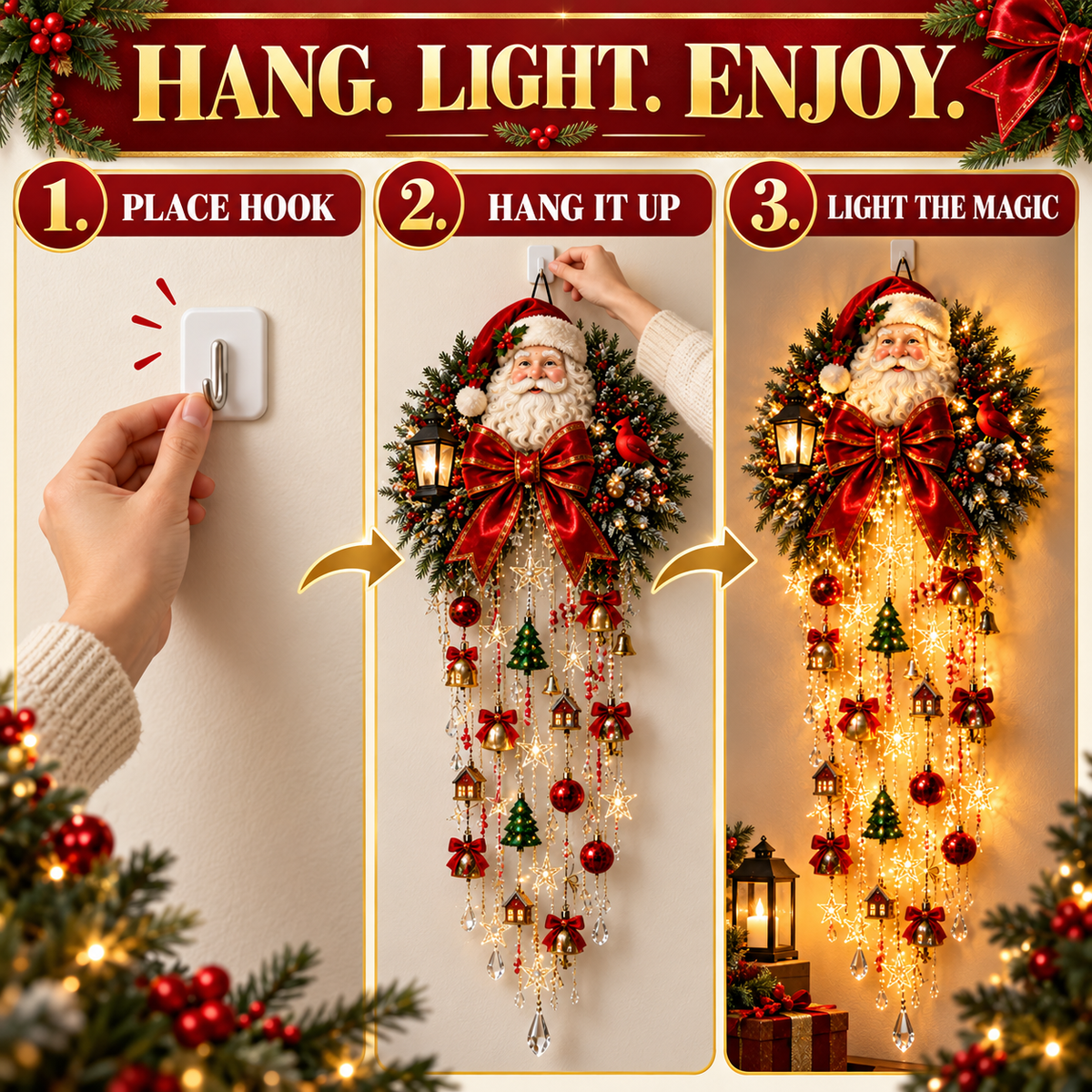 Christmas Magic Cascading Santa Wall Light A Show-Stopping Holiday Display for Your Home