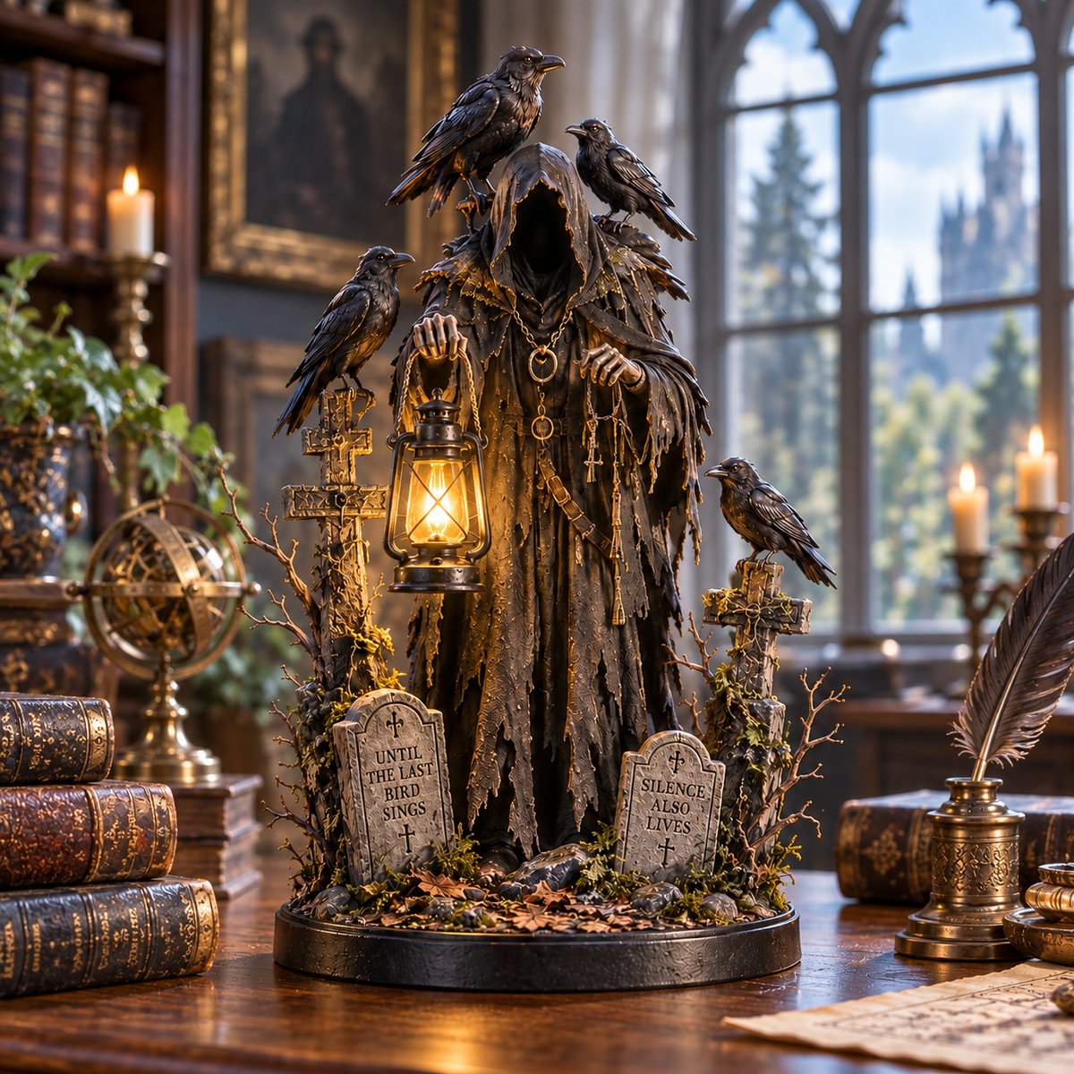 Keeper of the Last Light Raven Guardian Lantern Statue
