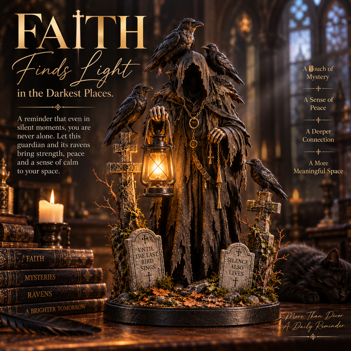 Keeper of the Last Light Raven Guardian Lantern Statue