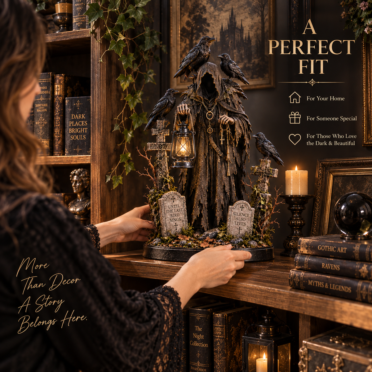 Keeper of the Last Light Raven Guardian Lantern Statue
