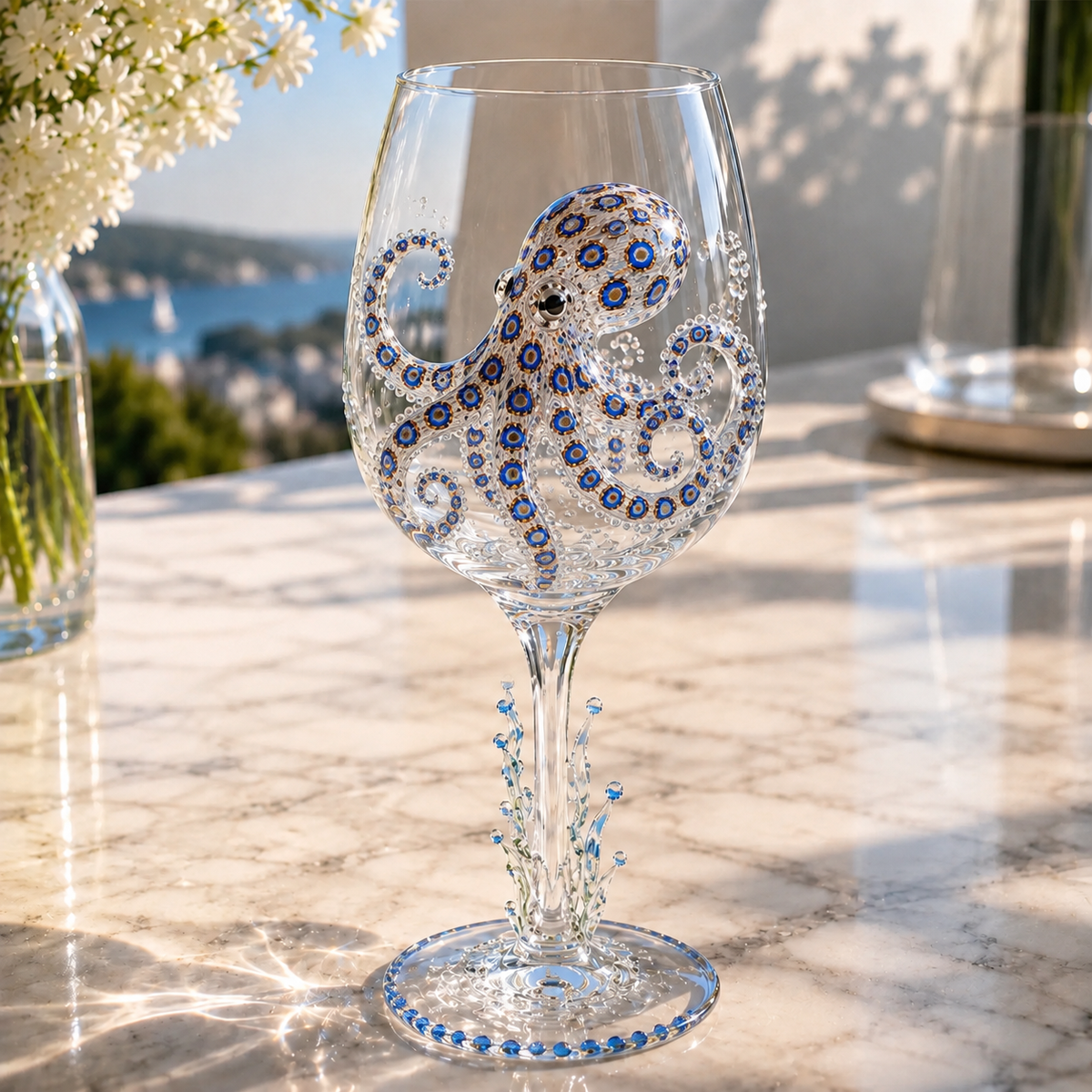 Ocean Treasures Handcrafted 3D Sea Life Wine Glass Collection
