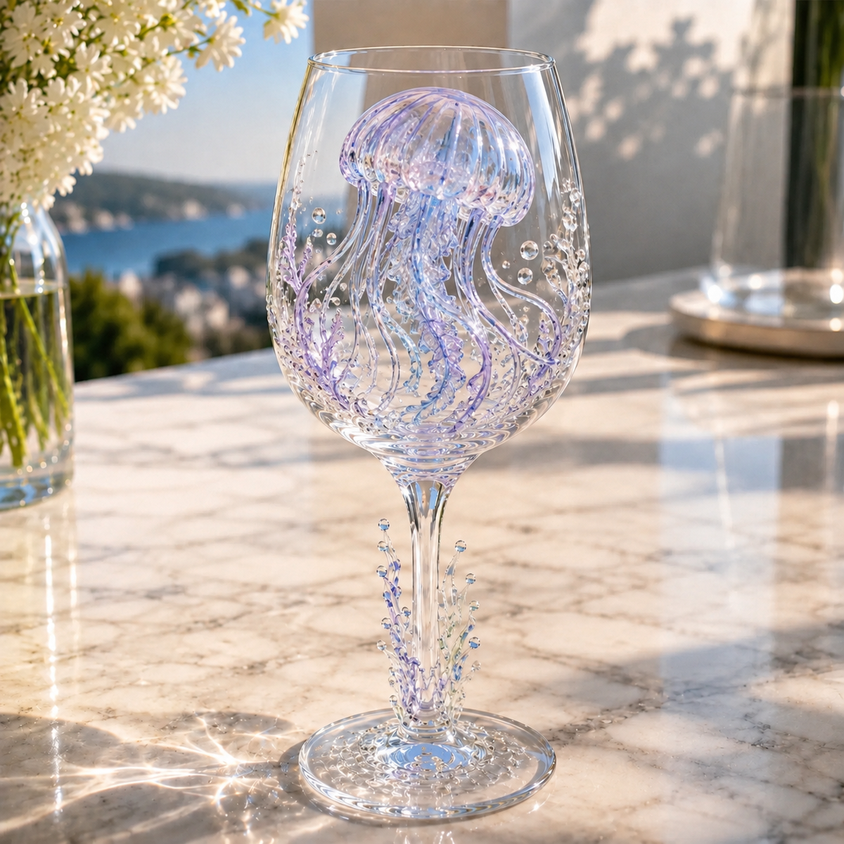 Ocean Treasures Handcrafted 3D Sea Life Wine Glass Collection
