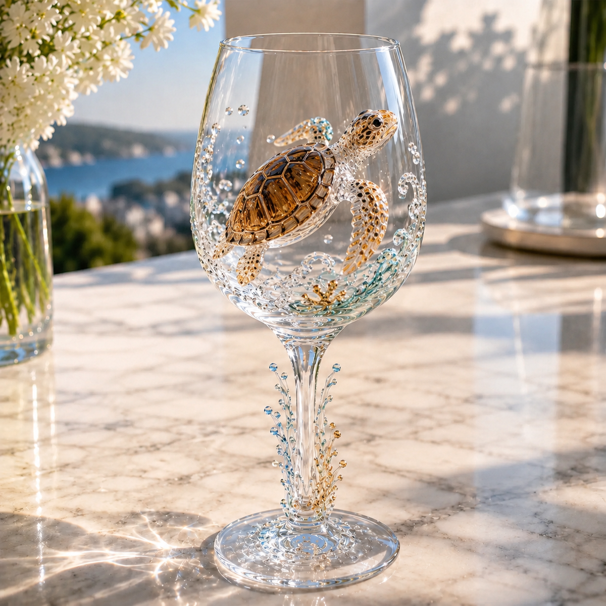 Ocean Treasures Handcrafted 3D Sea Life Wine Glass Collection