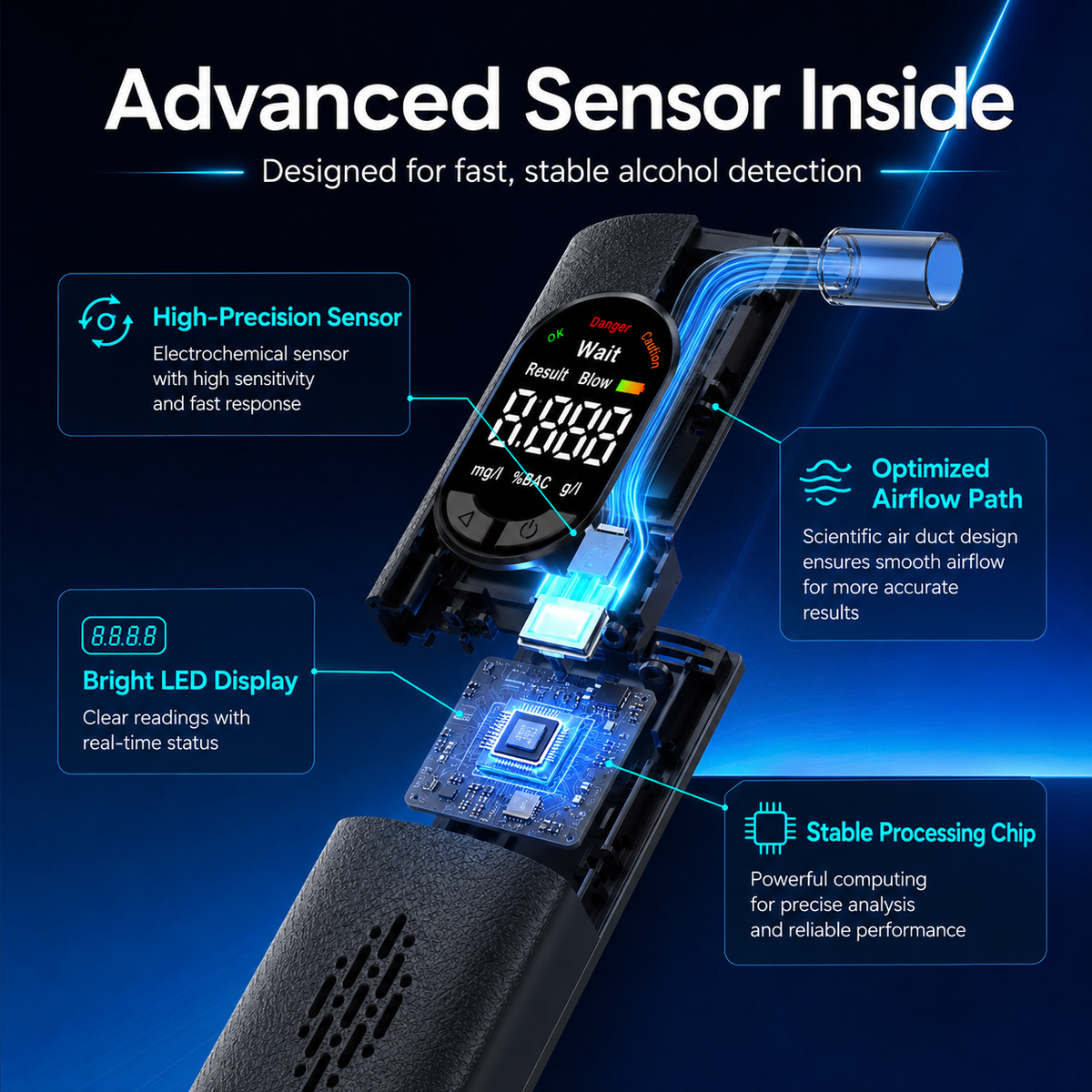 Rechargeable Digital Alcohol Tester with Voice Broadcast