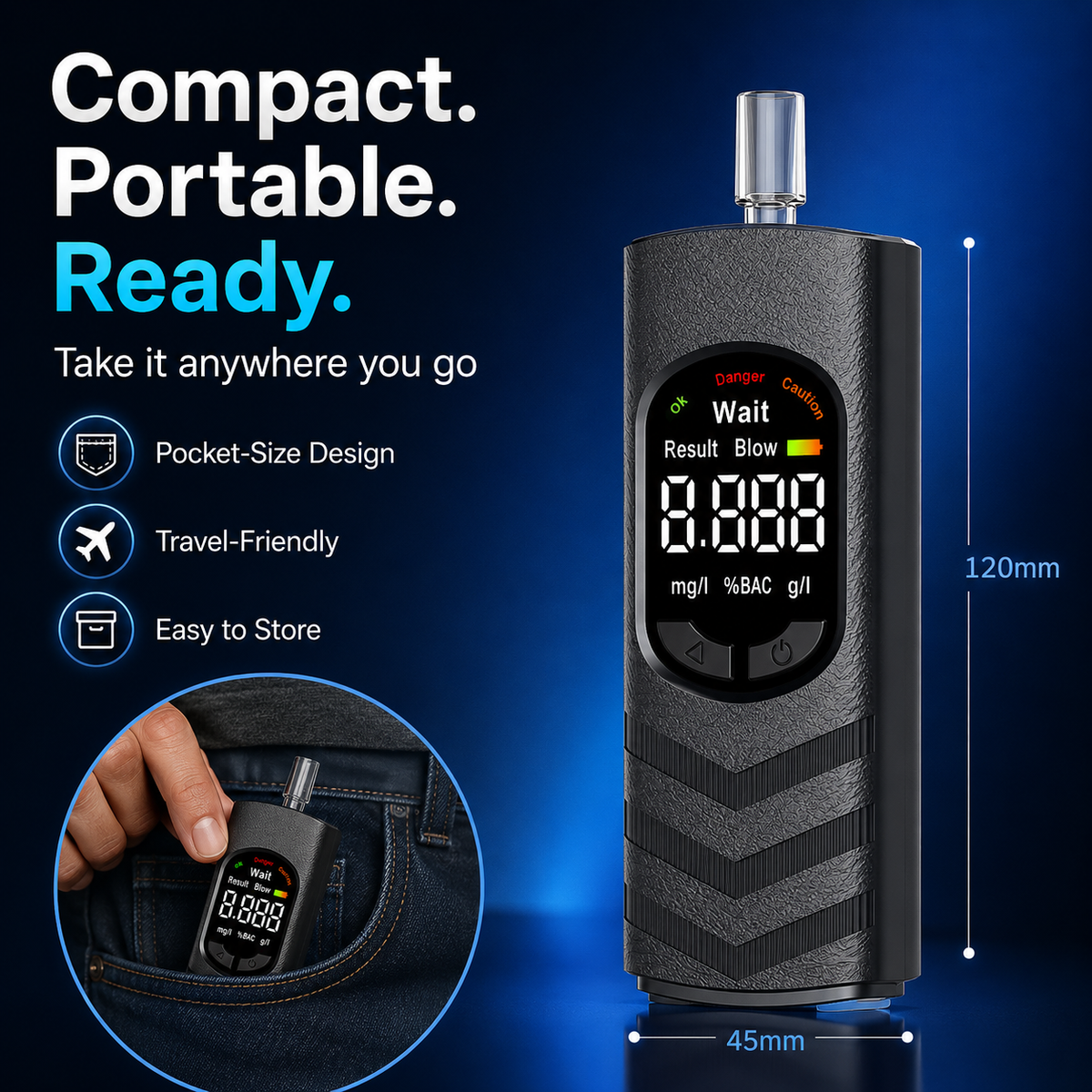 Rechargeable Digital Alcohol Tester with Voice Broadcast