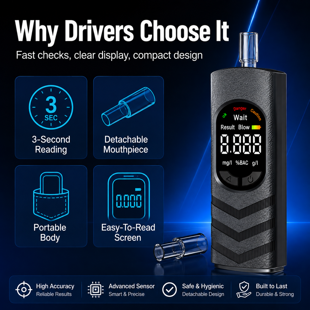 Rechargeable Digital Alcohol Tester with Voice Broadcast