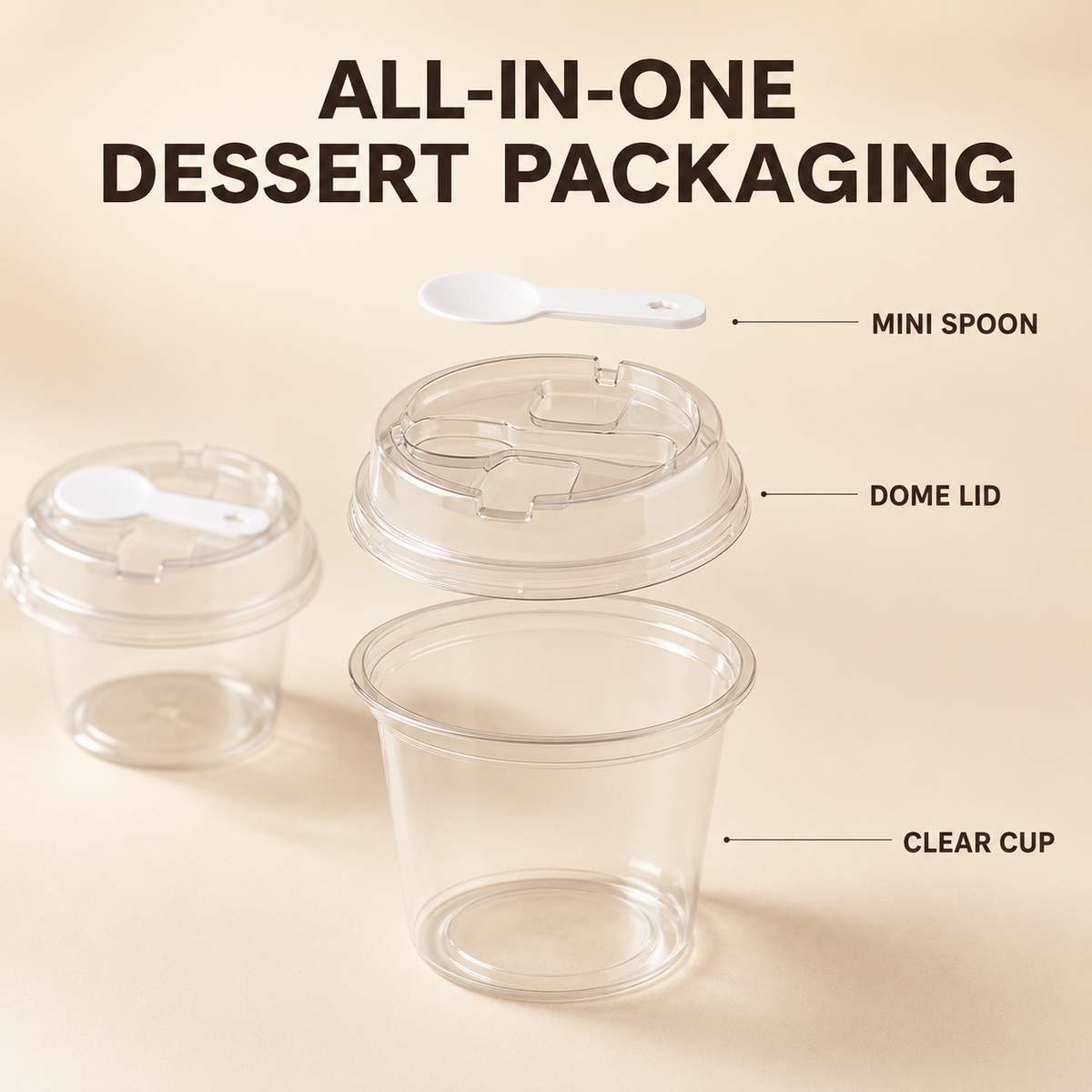 20/50 Sets Round Transparent Plastic Lidded Packaging Boxes with Spoons, Ideal for Cookies, Fruit Ice Cream