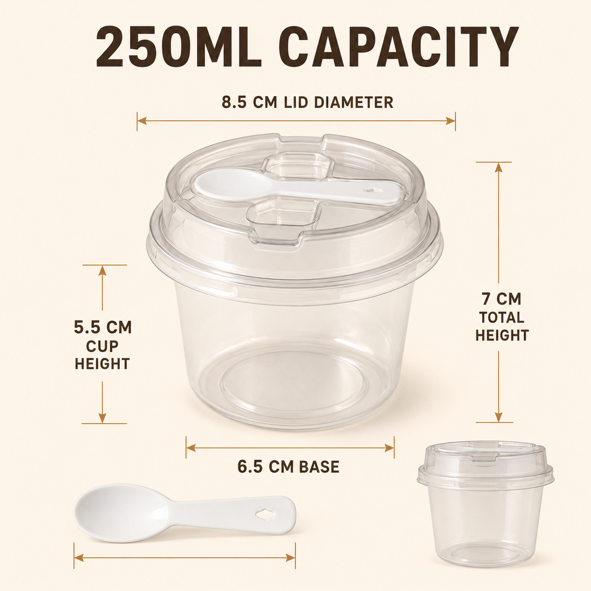 20/50 Sets Round Transparent Plastic Lidded Packaging Boxes with Spoons, Ideal for Cookies, Fruit Ice Cream