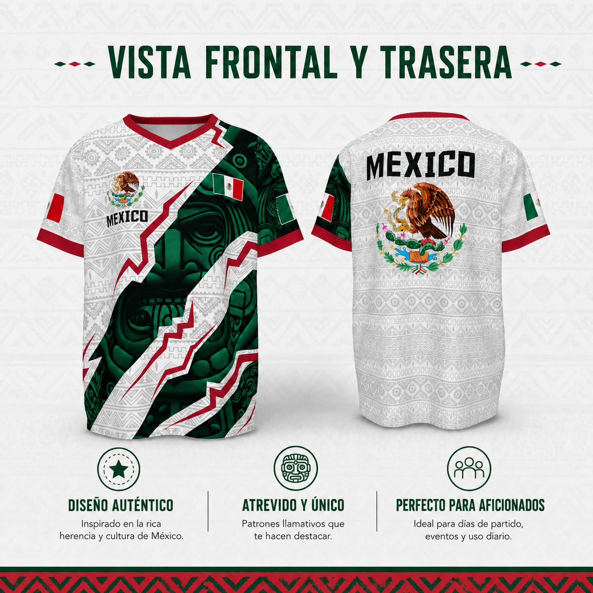 2026 Mexican Soccer Jersey, Men's Mexico Aztec Calendar Style Jerseys, Soccer Lover Gift