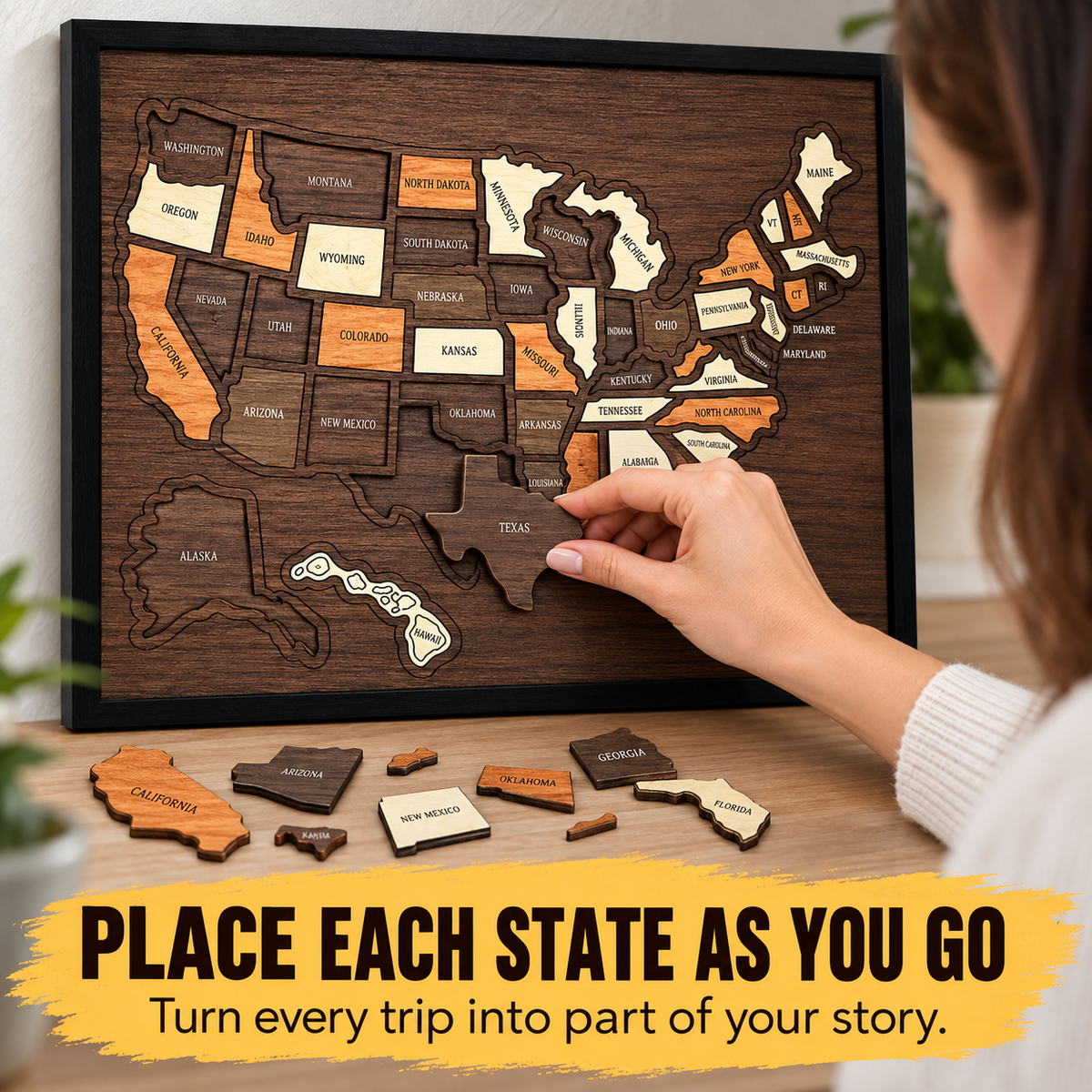 Wooden USA Travel Map Personalized Adventure Memory Wall Decor Gift
