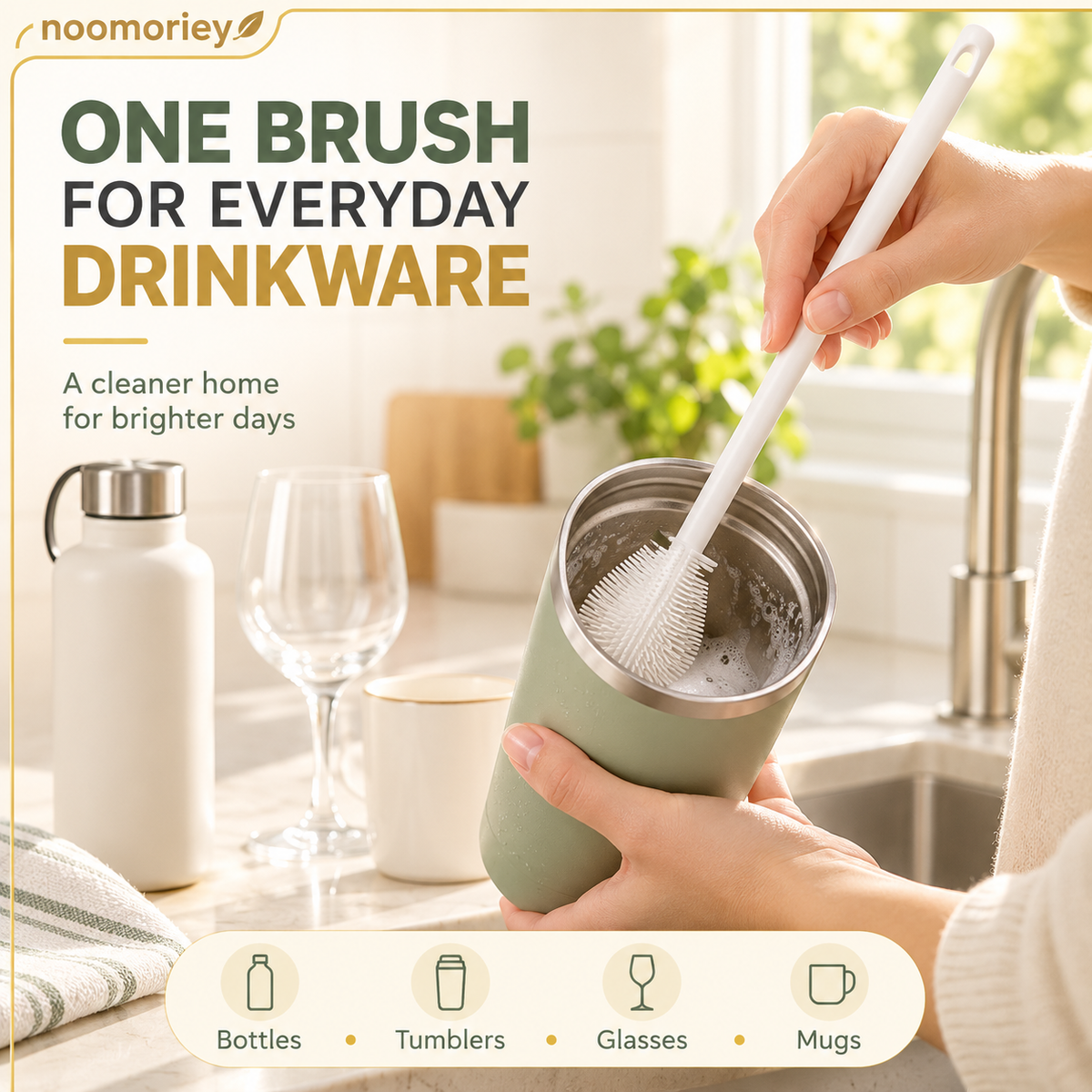 360 Silicone Bottle Cleaning Brush with Long Handle