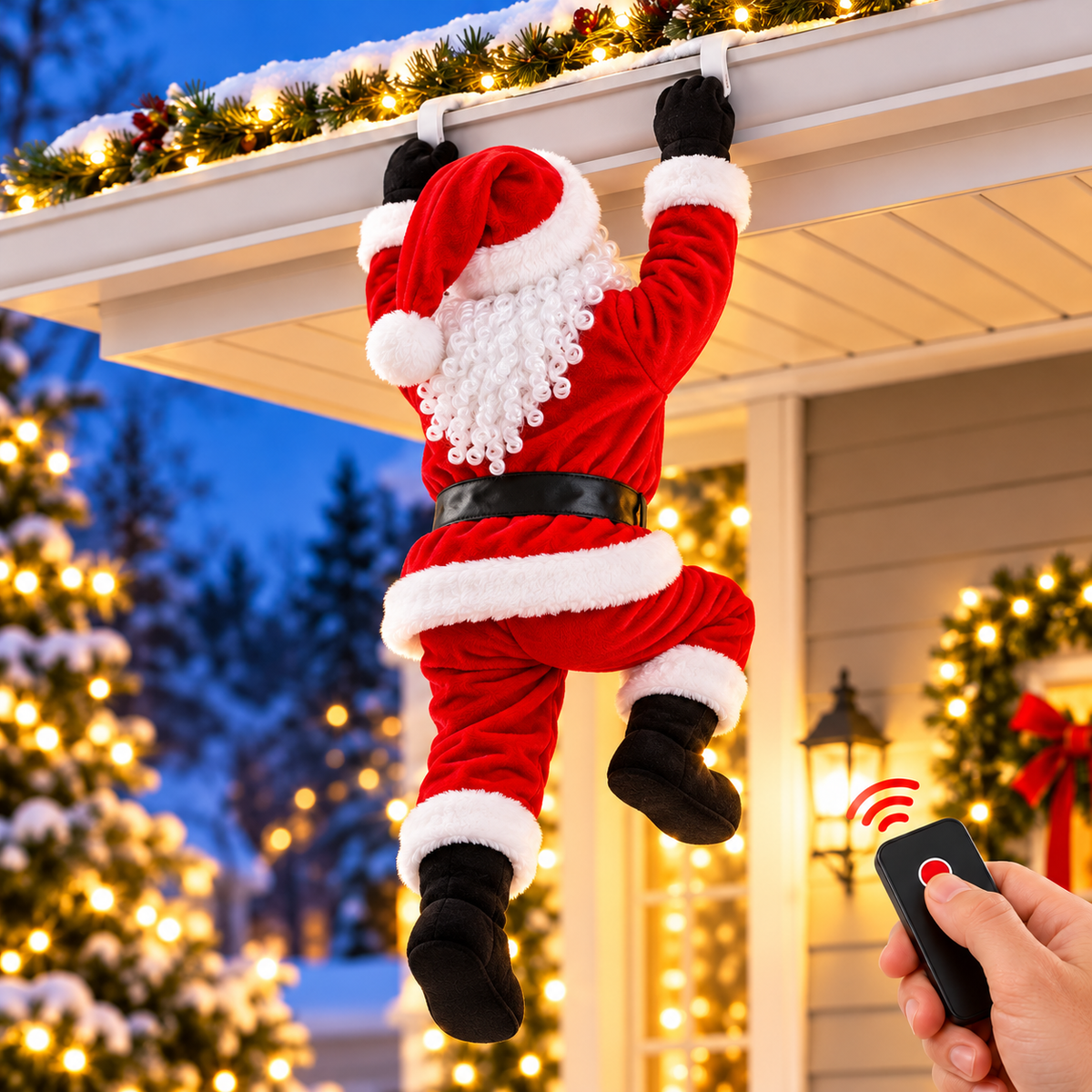 Remote-Controlled Climbing Santa Animated Christmas Roof & Gutter Hanging Decoration