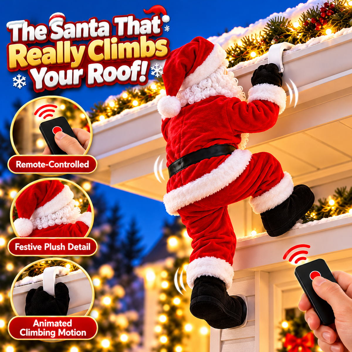 Remote-Controlled Climbing Santa Animated Christmas Roof & Gutter Hanging Decoration