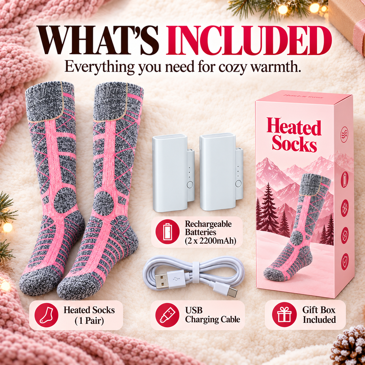 Winter Heated Socks with 3 Heat Settings & Rechargeable Batteries