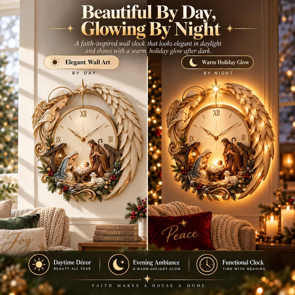 Bethlehem Angel Nativity Glow Clock
